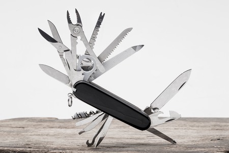 Knife multi-tool, isolated on white backgroundの写真素材
