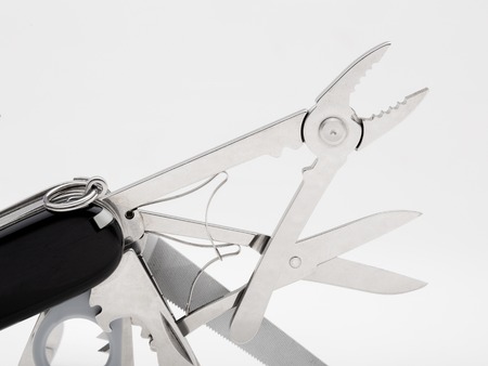 Knife multi-tool, isolated on white backgroundの写真素材