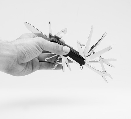 Knife multi-tool, isolated on white backgroundの写真素材