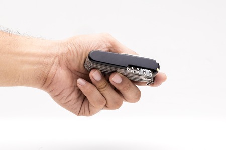 Knife multi-tool, isolated on white backgroundの写真素材