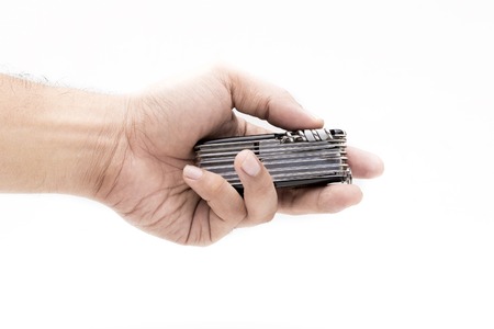 Knife multi-tool, isolated on white backgroundの写真素材