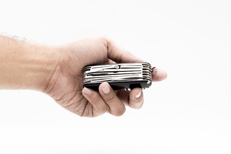 Knife multi-tool, isolated on white backgroundの写真素材