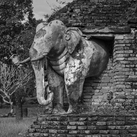 elephant statue around pagoda at temple \\\" Wat Chang Lom\\\" , Sukhothai, Thailandの写真素材