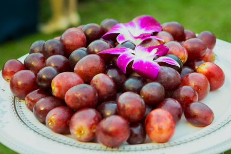 purple round grapes