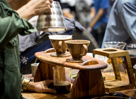 Professional barista preparing coffee alternative methodの写真素材