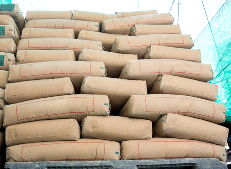 Pile of Cement in bags,neatly stacked for a construction projectの写真素材