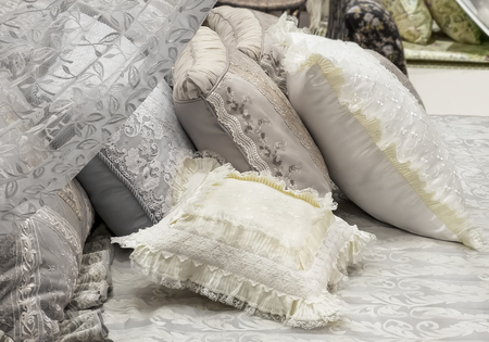 Pillow on colorful bed and beautiful pattern.oznor