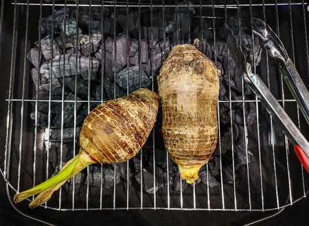 Two taro in the burner.