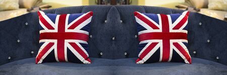 The American flag pillows on the sofaの写真素材