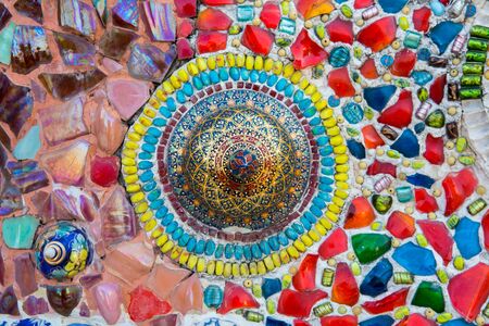 Tiles that are decorated with colorful colors on the wall.の写真素材