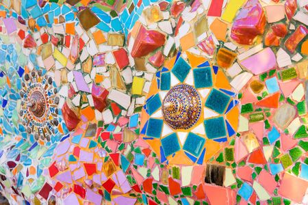 Tiles that are decorated with colorful colors on the wall.の写真素材