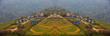 the Beautiful mountain house in the backgroundの写真素材