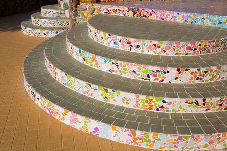 The stairs in the temple are decorated with colored tiles.の写真素材