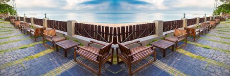 Seating at the swimming pool in the hotelの写真素材