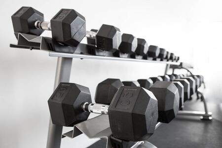 Exercise steel balls arranged in the gym