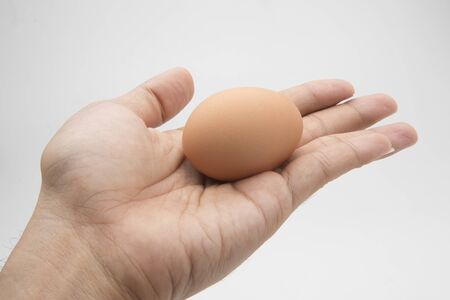 Single brown chicken egg isolated on whiteの写真素材
