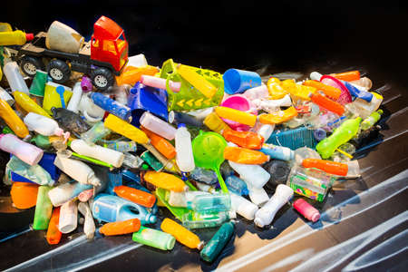 Waste from plastic bottles that are recyclable.の写真素材
