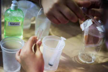 Scientific test tube simulations in the labの写真素材