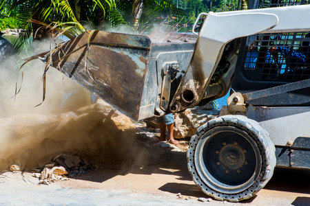 Construction machinery for plowing and shoveling rocksの写真素材