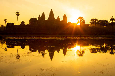 Angkor Wat is a beautiful stone castle of the Khmer Empire. Located in the center of Angkor Thomの写真素材