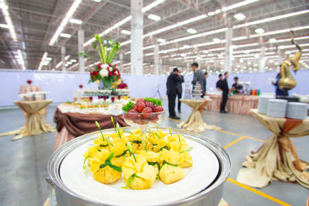 Table at a buffet restaurant partyの写真素材