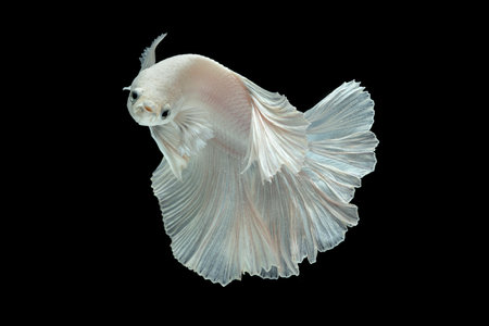 white Fighting fish isolated on a black background.の写真素材