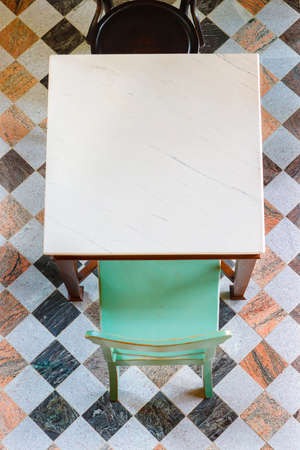 Table and chairs in front of the restaurant;の写真素材