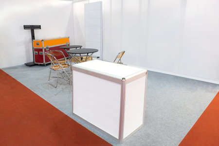 Exhibition venue and empty room with white partitionsの写真素材