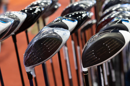 Various sizes of golf club heads in the bagの写真素材