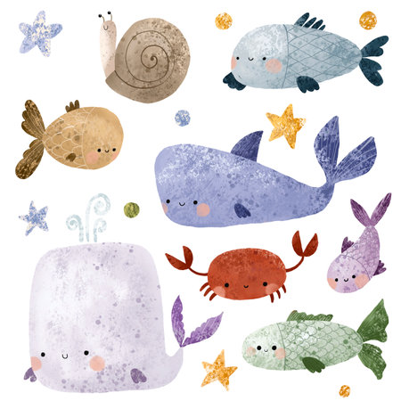 Cute fish illustration for kids, sea life. hand drawn cute aniの写真素材