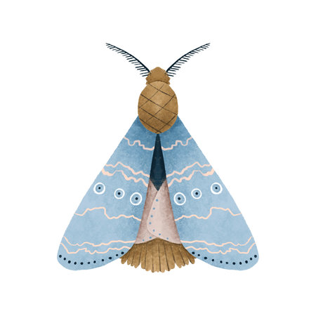 seamless pattern with Mystical luna moth vector illustrations, cute cartoon batterfly. Celestial night butterfly. Magic insect on white background. Design for wrapping paper, wall art, magical cardの写真素材