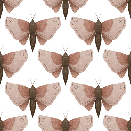 seamless pattern with Mystical luna moth vector illustrations, cute cartoon batterfly. Celestial night butterfly. Magic insect on white background. Design for wrapping paper, wall art, magical card, invitations, t shirt print, stickersの写真素材