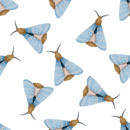 seamless pattern with Mystical luna moth vector illustrations, cute cartoon batterfly. Celestial night butterfly. Magic insect on white background. Design for wrapping paper, wall art, magical card, invitations, t shirt print, stickersの写真素材