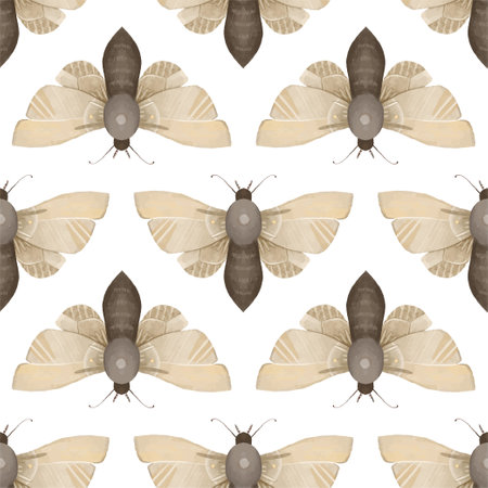 seamless pattern with Mystical luna moth vector illustrations, cute cartoon batterfly. Celestial night butterfly. Magic insect on white background. Design for wrapping paper, wall art, magical card, invitations, t shirt print, stickersの写真素材
