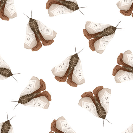 seamless pattern with Mystical luna moth vector illustrations, cute cartoon batterfly. Celestial night butterfly. Magic insect on white background. Design for wrapping paper, wall art, magical card, invitations, t shirt print, stickersの写真素材