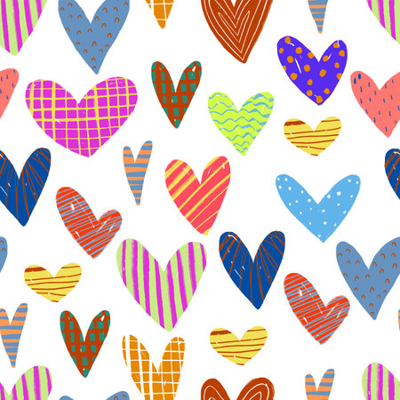 Beautiful seamless background with hand painted hearts. Valentine's Day. Decoration of Valentine's...