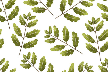 botanical seamless pattern with branches, leaves, herbs, illustrationのイラスト素材