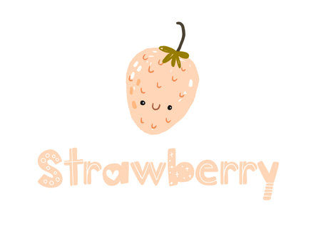 Collection of fruits in flat hand drawn illustrations. tropical fruits. Ingredients color clipart. Isolated fruit icons on a white background.のイラスト素材