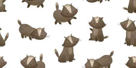 cute childish seamless pattern with brown cats, endless ornament, baby design and printの写真素材