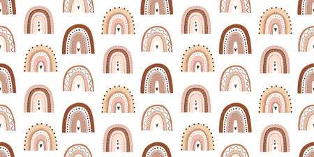 cute childish seamless pattern with boho rainbows, fairy wallart, textile, clothes patternの写真素材