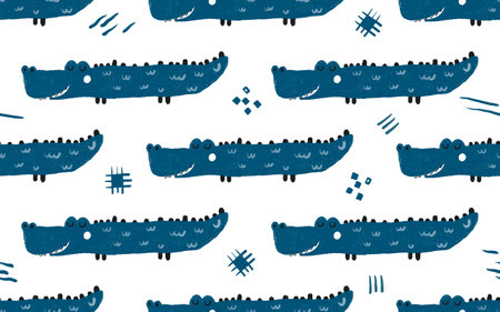Hand drawing cute crocodile seamless pattern illustration for baby room, nursery. Illustration design for fashion fabrics, textile graphics, prints, wrapping, textile.のイラスト素材