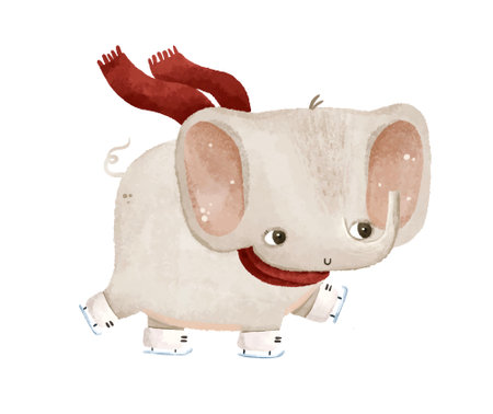 cute skiing elephantのイラスト素材