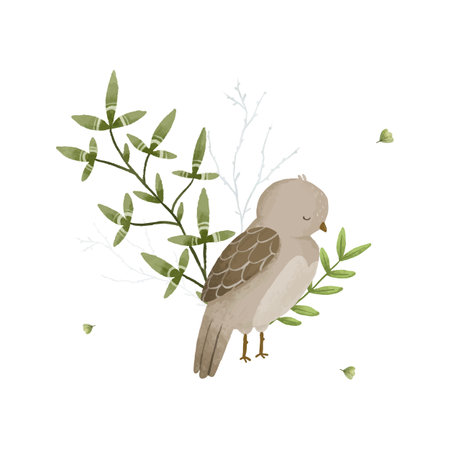 cute childish composition with forest animal and leaves, plants, design and printのイラスト素材