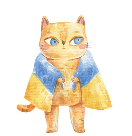 cute childish hand painted illustration with patriotical motives, cute cartoon catsのイラスト素材