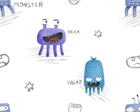 cute seamless pattern with monsters, childish illustration, baby design
