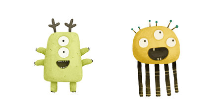 Set of cute monster character illustration. Childish hand painted illustration, design, print, stickers, nursery, decorationの写真素材
