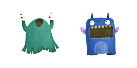 Set of cute monster character illustration. Childish hand painted illustration, design, print, stickers, nursery, decorationの写真素材