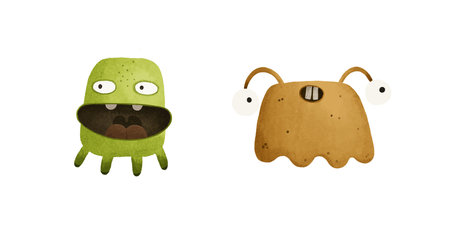 Set of cute monster character illustration. Childish hand painted illustration, design, print,...