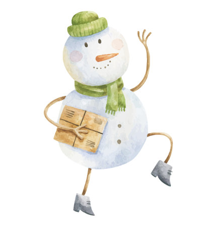cute snowman, childish hand painted illustration. Christmas art, new yearのイラスト素材