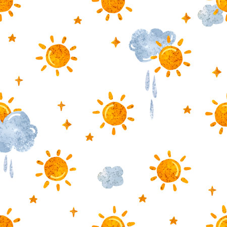 Hand drawn space seamless pattern. space background. Space doodle chuldish illustration. Endless pattern with cartoon space rockets, planets, stars, moon, clouds, solar system, ufoの写真素材